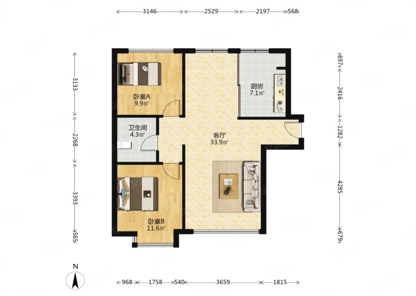 天洋城4代,前排 南北通透 自住精装两居室,免个税