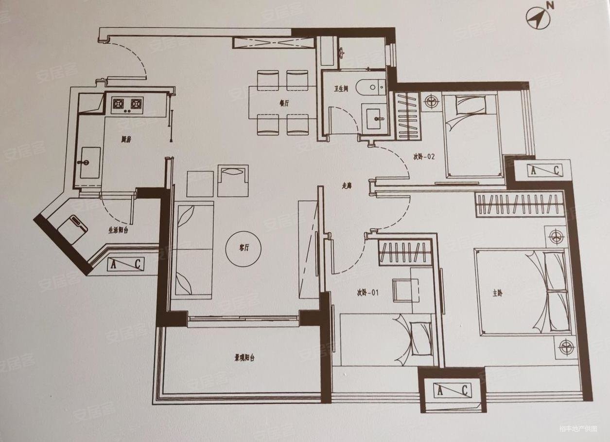 凯德双桥8号3室2厅1卫92.34㎡南311万