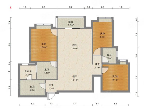 金地悦澜道3室2厅2卫117.12㎡南228万