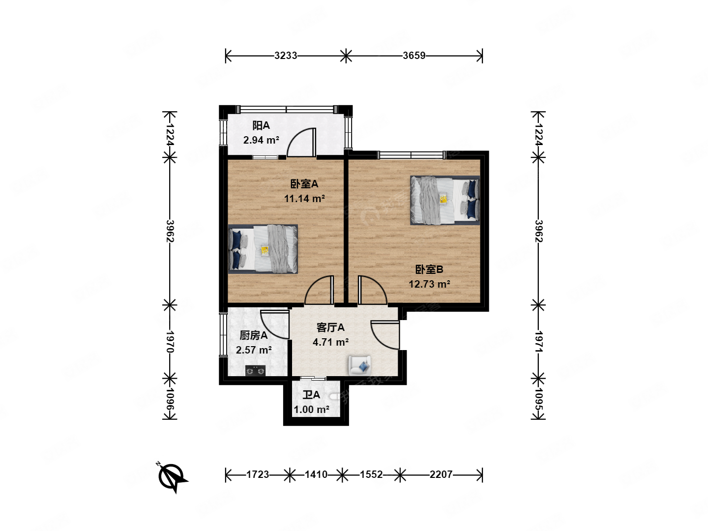 东亚里2室1厅1卫47.81㎡南北265万