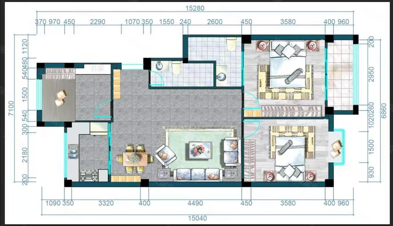 百丈嘉园小区3室2厅2卫100㎡南北115万