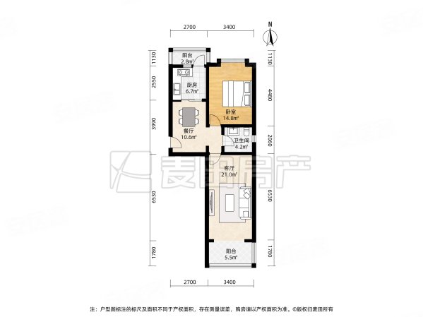 澳林春天(三期)2室1厅1卫83㎡南北680万