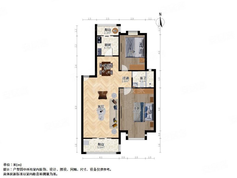 天地新城天琴座2室2厅1卫96.45㎡南北185万