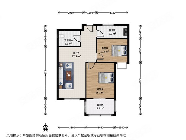 东方郡两室出租 配置齐全阳台全包 滨
