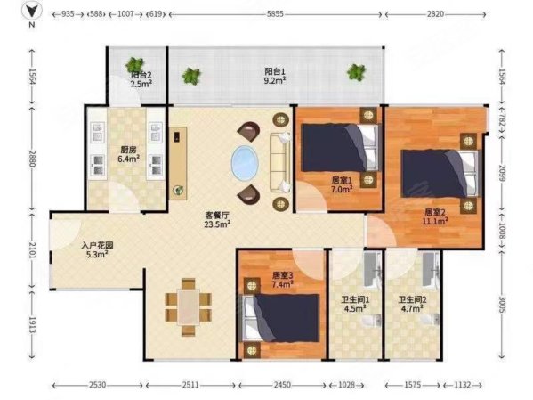 潜龙曼海宁(南区)3室2厅2卫88.6㎡南北600万