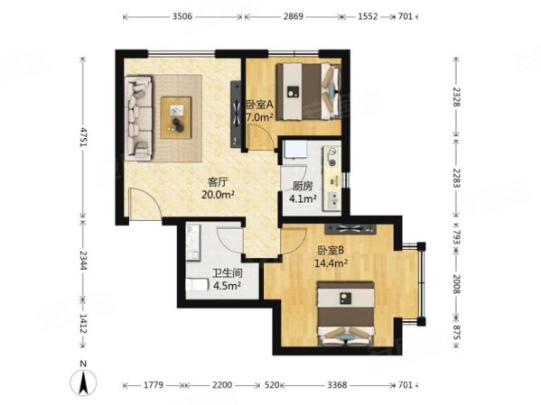 融科钧廷2室1厅1卫63.05㎡东北238万