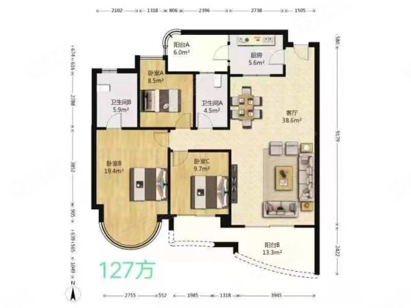 珠江帝景苑3室2厅2卫126㎡南北1050万