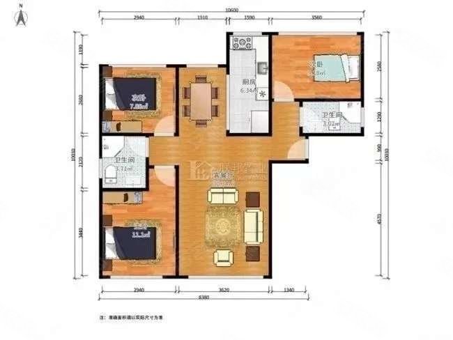 加州郡府融邦3室2厅1卫102.97㎡南北75万