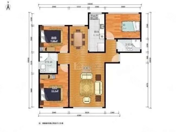 加州郡府融邦3室2厅1卫102.97㎡南北75万