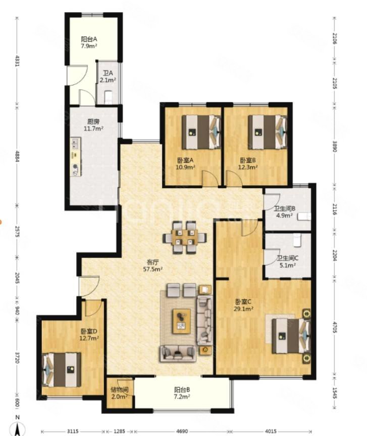 卢浮公馆好房拎包入住随时看房小区中间位置一梯一户