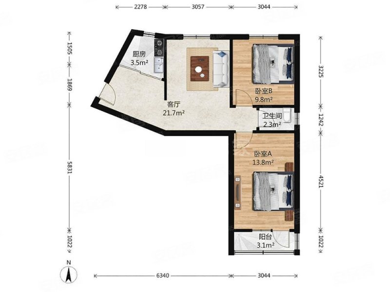 建新南二社区(建新南区)2室1厅1卫71.78㎡南北316万