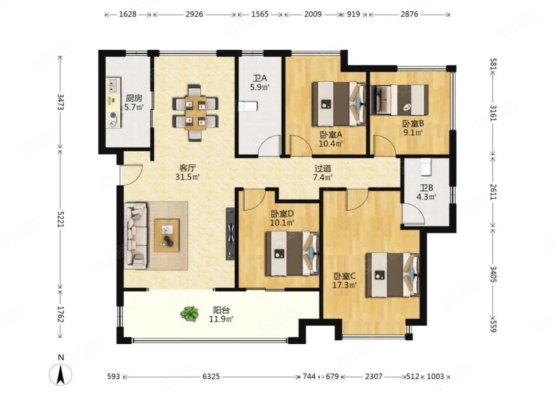 建工象山国际4室2厅2卫145.47㎡南北185万