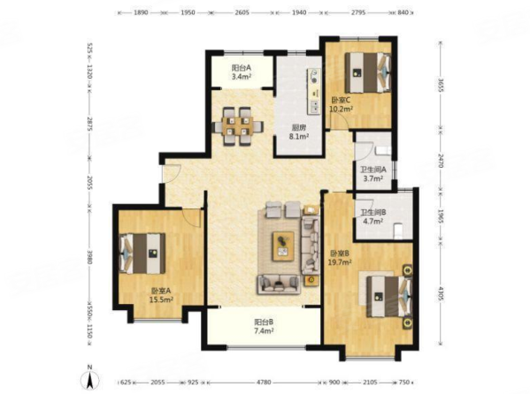 鼎秀家园3室2厅2卫159㎡南北580万