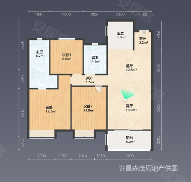 中梁葛天府3室2厅2卫114.56㎡南北57万