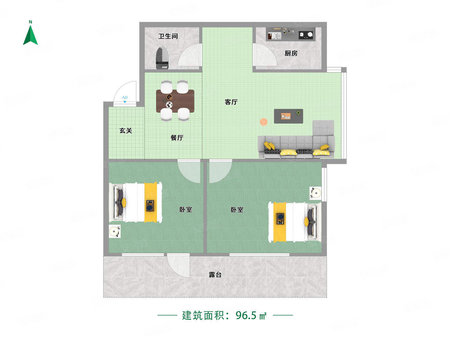 景星花园2室2厅1卫96.39㎡东南95万