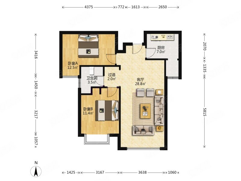 时代奥城2室1厅1卫91.93㎡南278万