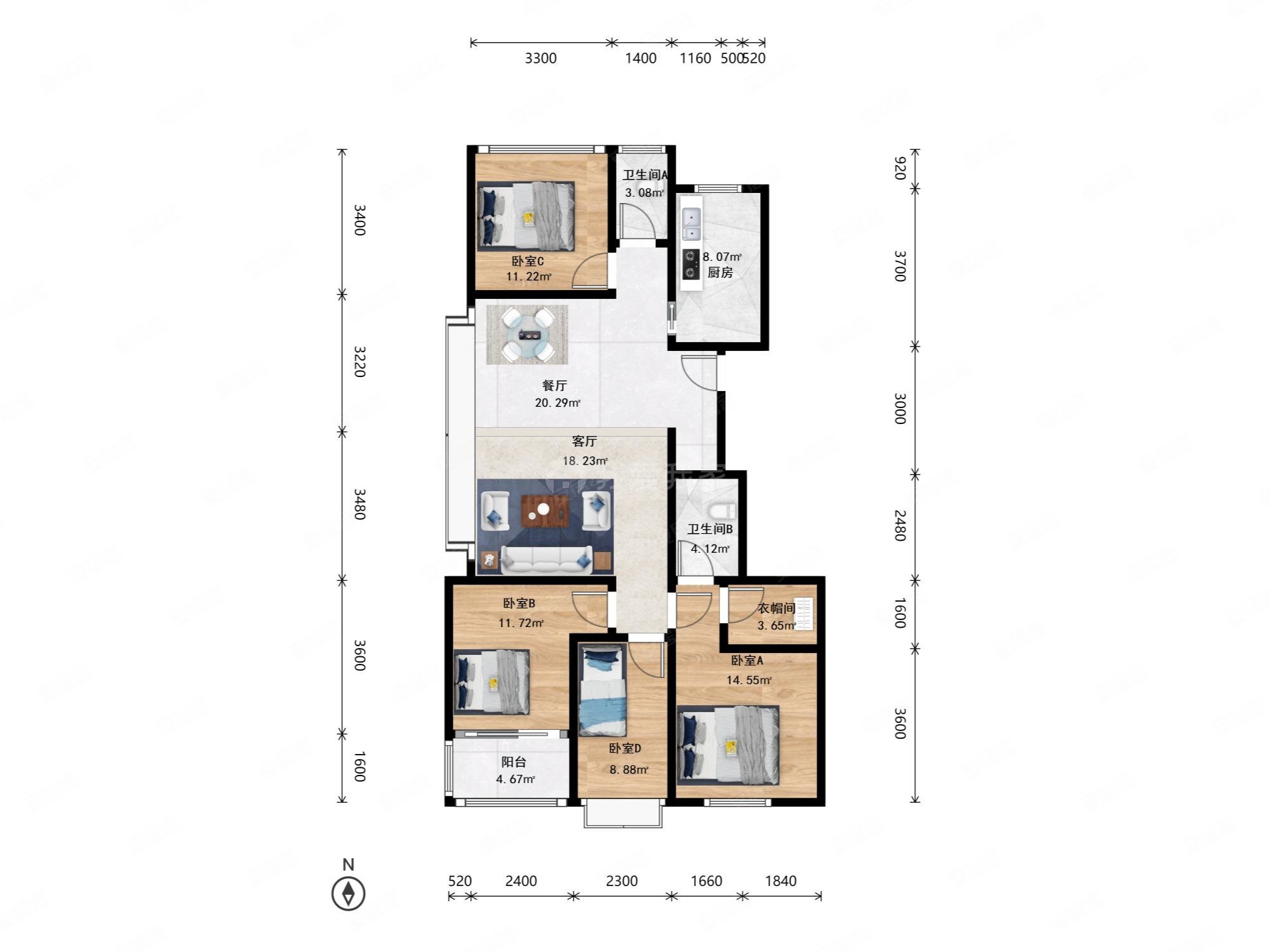 艮北新城绿城杨柳郡四区4室2厅
