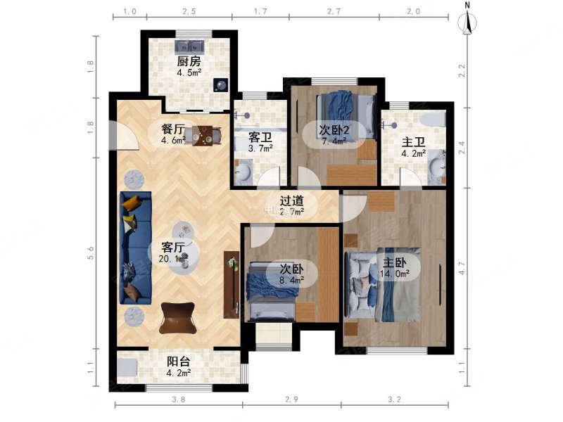 九和府3室2厅2卫120㎡南北258万