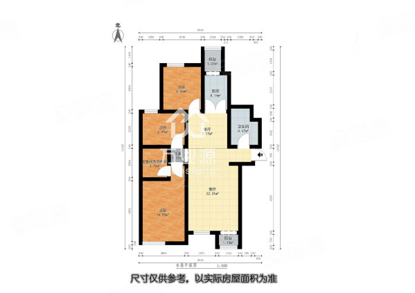 朗月轩3室2厅1卫117.01㎡南北215万