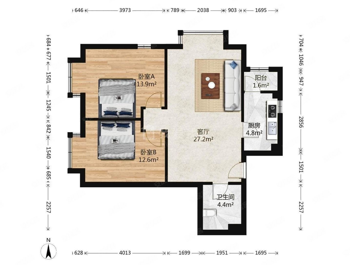 总价低长阳加州水郡两居室方正户型高楼层视野好看房方便