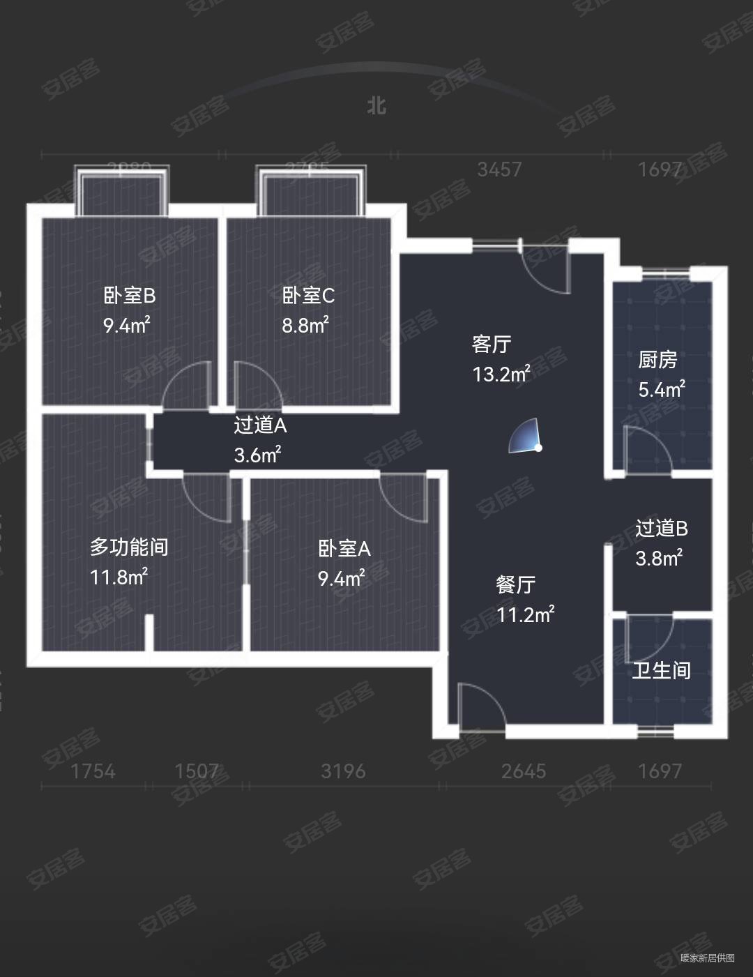 怡景华庭3室2厅1卫100㎡西北128万