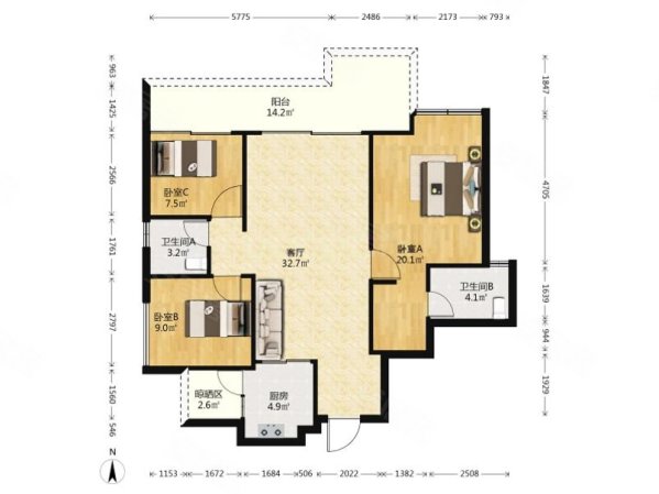 蓝光长岛国际三期3室2厅2卫113.66㎡北144万