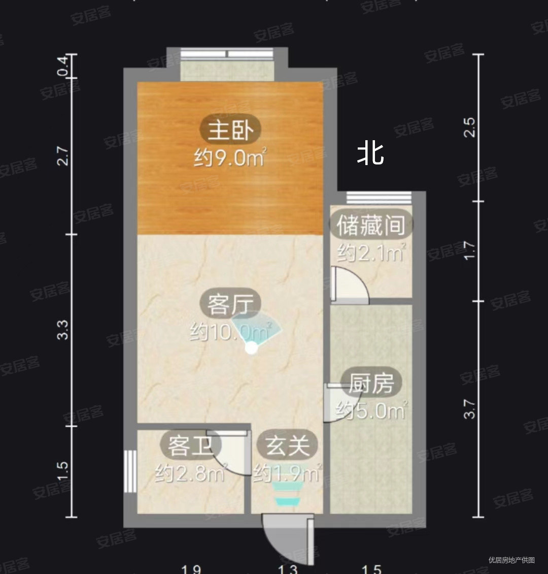 普鑫上东郡1室1厅1卫46.72㎡南54万