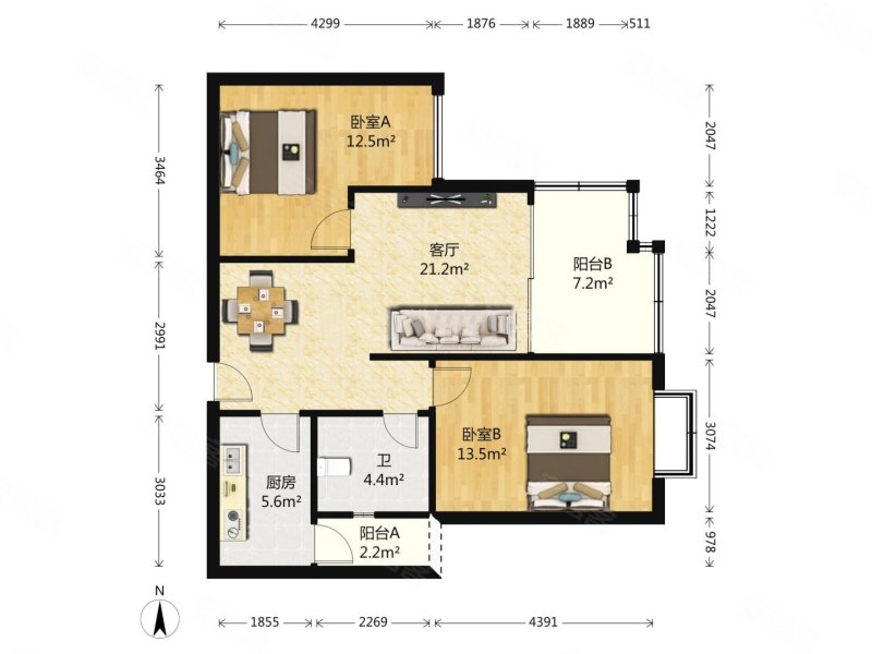 蓝光凯丽香江2室2厅1卫75.91㎡东140万