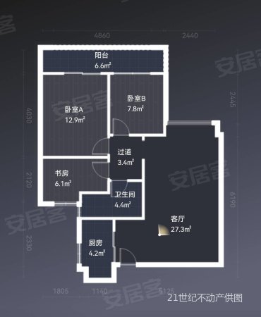 锦延家园3室2厅1卫97㎡南北205万