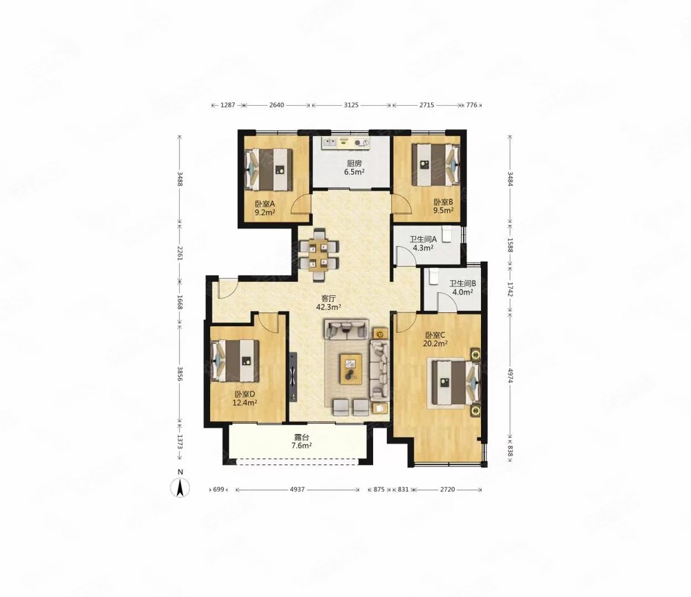 绿地智慧金融城a区3室2厅2卫128㎡南81万