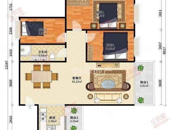 【多图】金名都,金沙洲租房,金名都西区 91方三房两卫 3099元 诚意