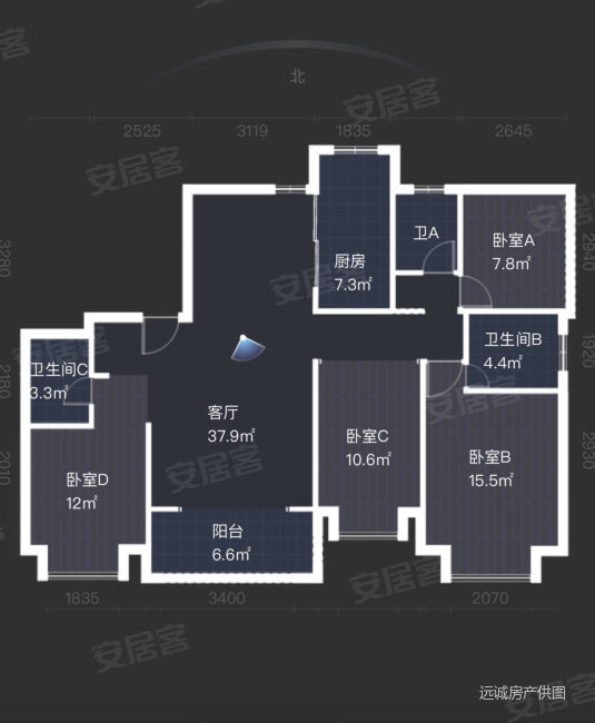 绿地太湖东岸花园4室2厅3卫145㎡南240万