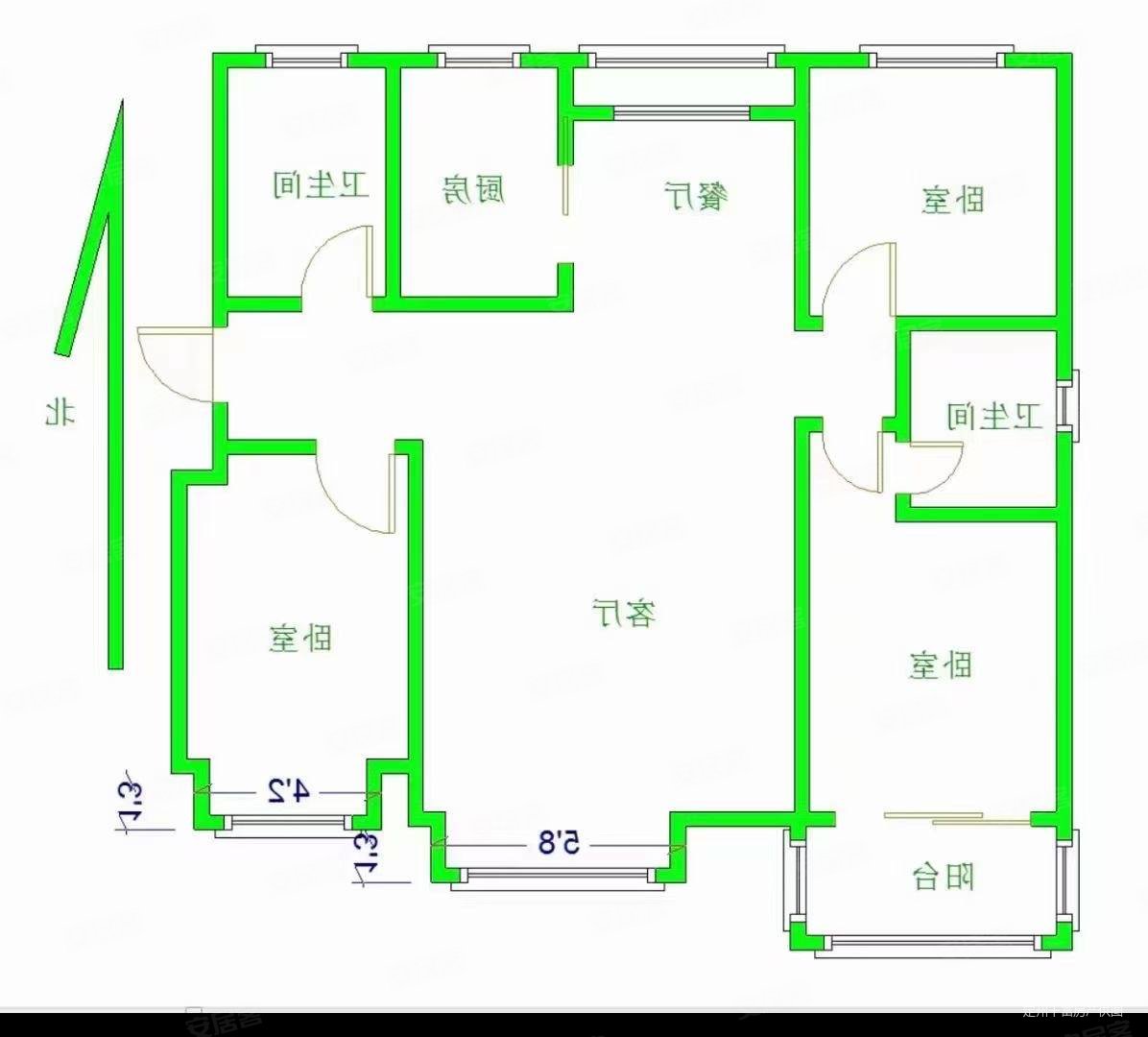 明月新城南区3室2厅2卫129㎡南北100万