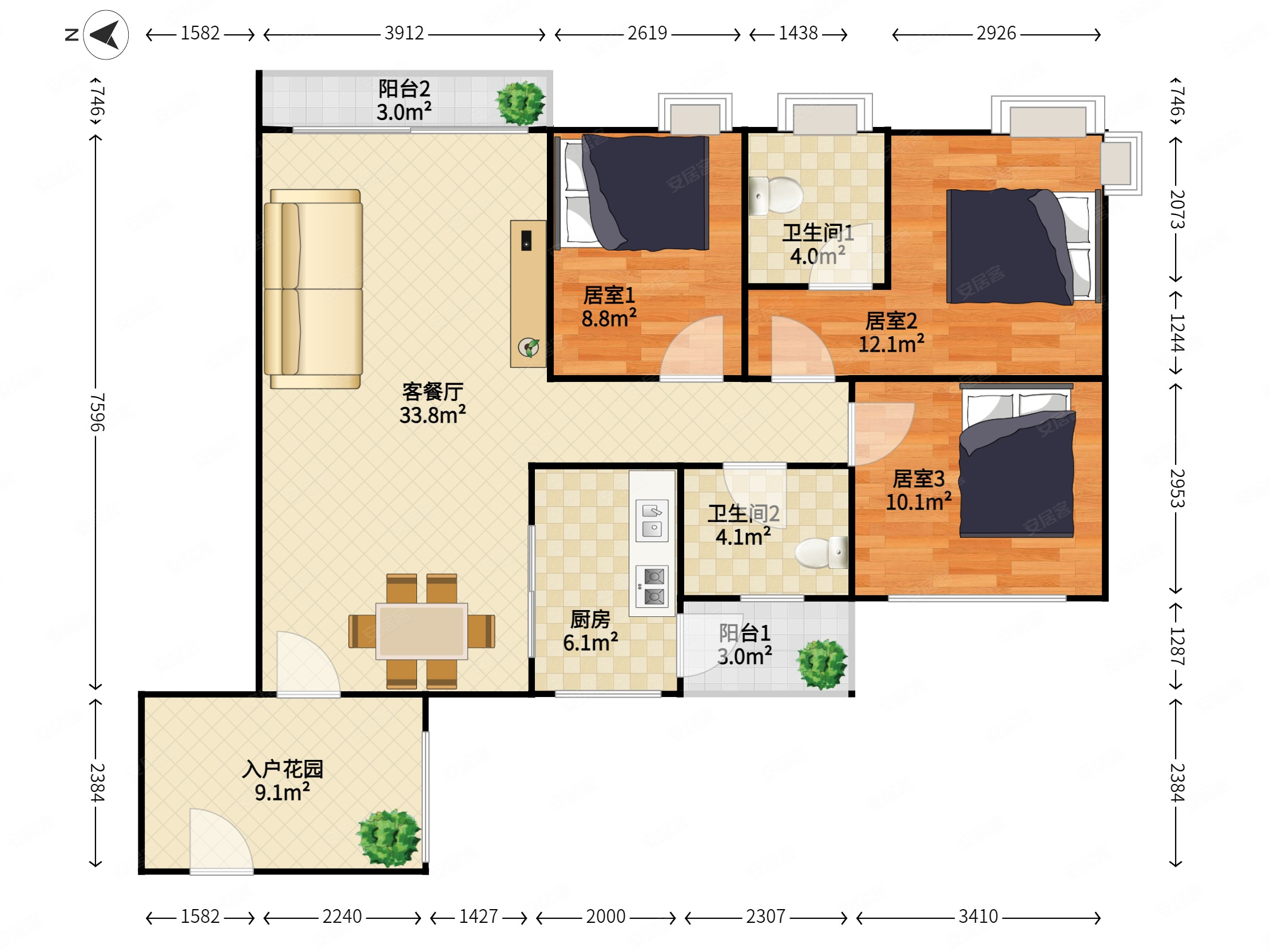珠江俊园3室2厅2卫123.42㎡东950万