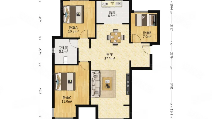 瑞辰金悦府 118.4平3室1卫   楼层2梯3户 可按揭