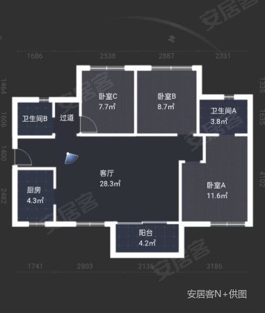 金科天宸(A区)3室2厅2卫89.37㎡南北120万