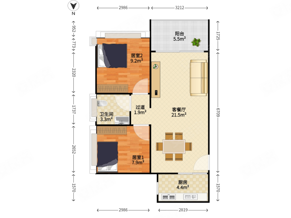 传麒景苑2室2厅1卫73.09㎡东450万