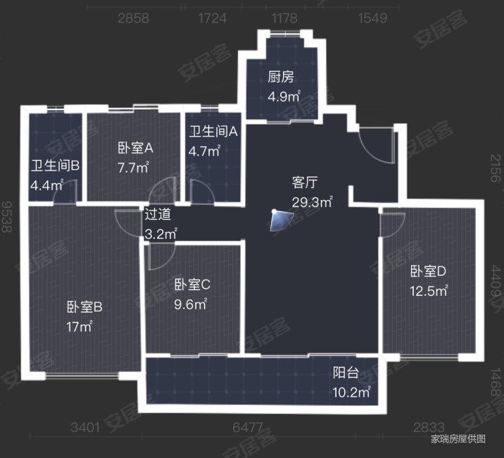 鹿宸印4室2厅2卫139.54㎡南北355万