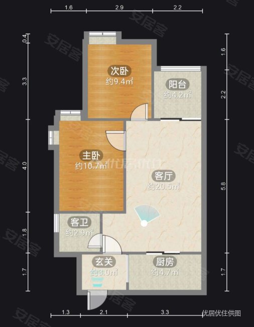 中航翡翠城(一期高层)2室2厅1卫68.81㎡南北75万