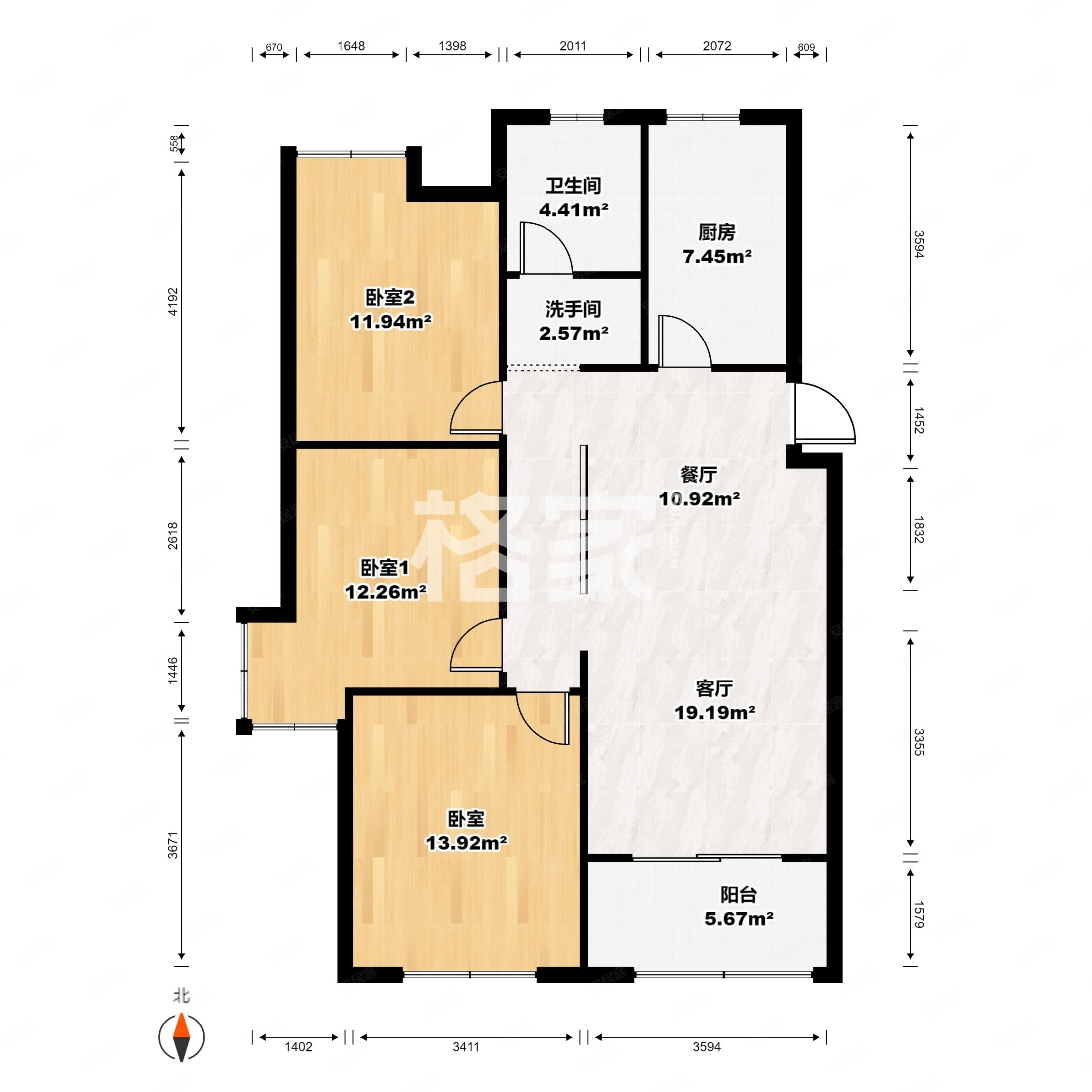 东紫园3室2厅1卫101㎡南北135万