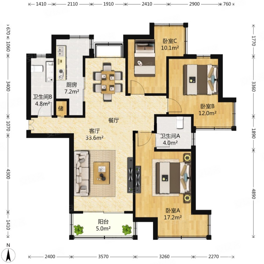 和欣国际花园(公寓住宅)3室2厅2卫119.38㎡南北725万
