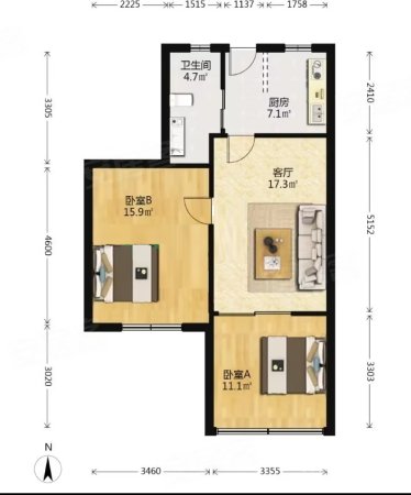 沪江园区2室2厅1卫65.99㎡南285万