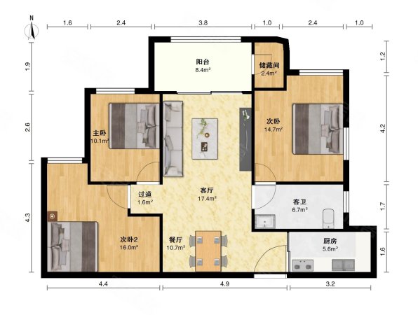 云泰锦园3室2厅1卫102㎡南185万