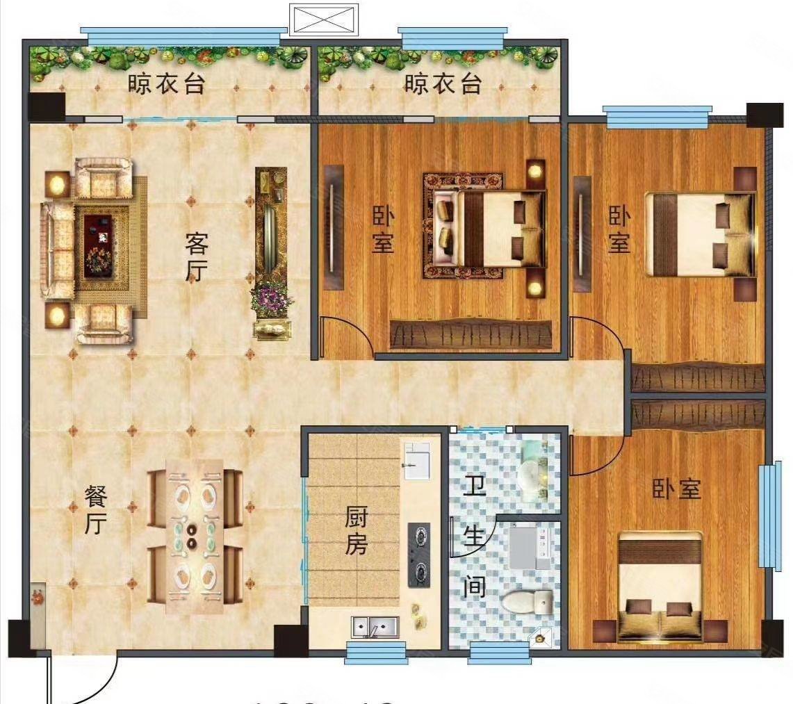 珑璟樾府3室2厅1卫125㎡南北60万