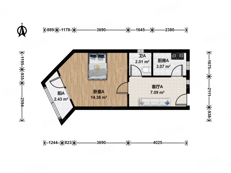 和平里五区1室1厅1卫40.98㎡西南459万