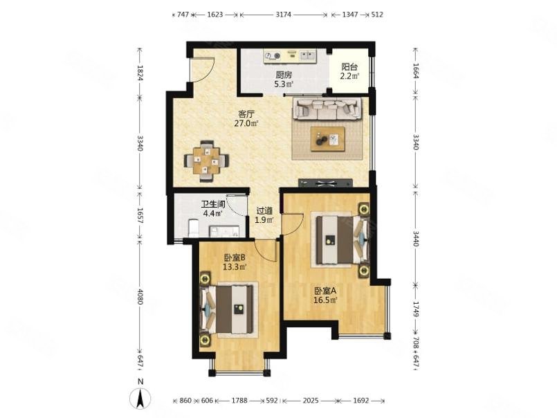 三环新城8号院东南向两居户型方正满五商品房环境安静