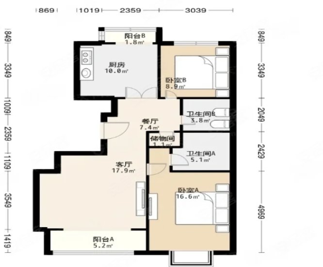 一品亦庄2室1厅1卫119.87㎡南北650万