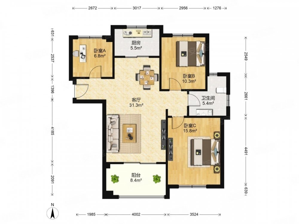 御湖观邸3房101方