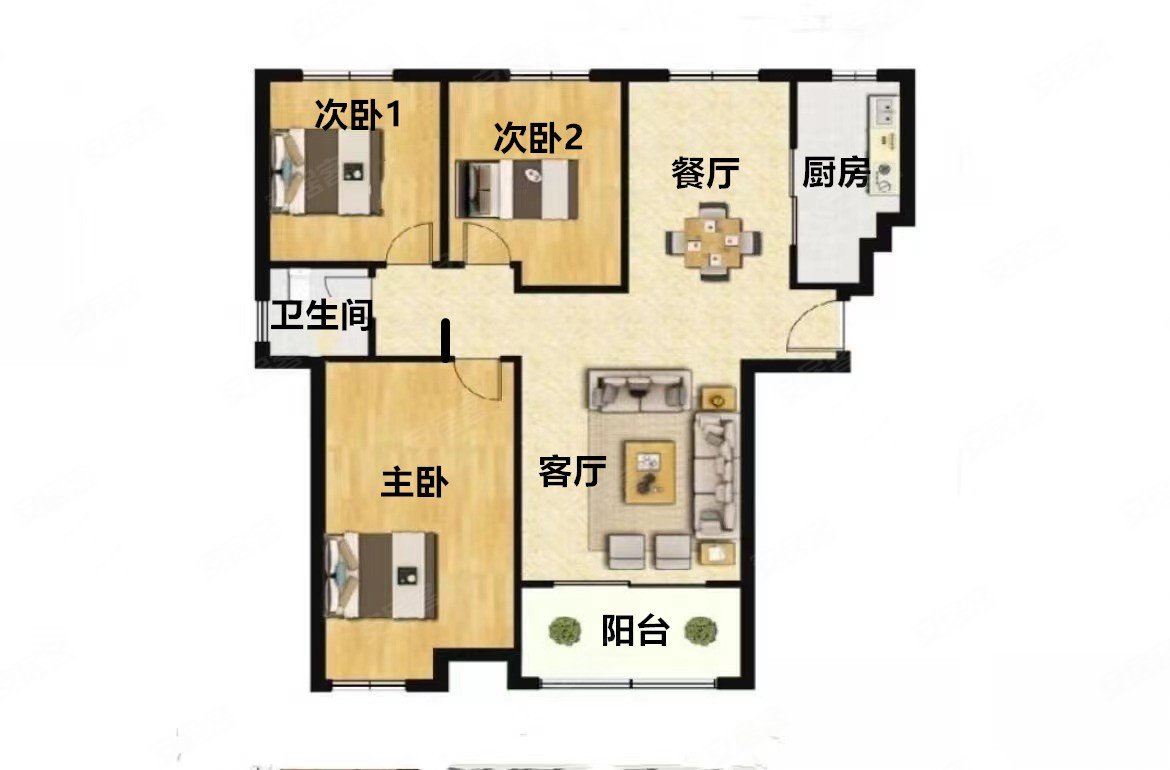 万达文旅新城(临湖苑d区)3室2厅1卫120.41㎡南215万