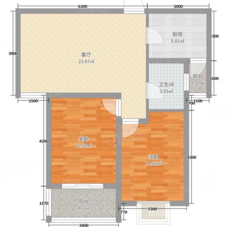 南湖国际城2室1厅1卫78㎡南北45万